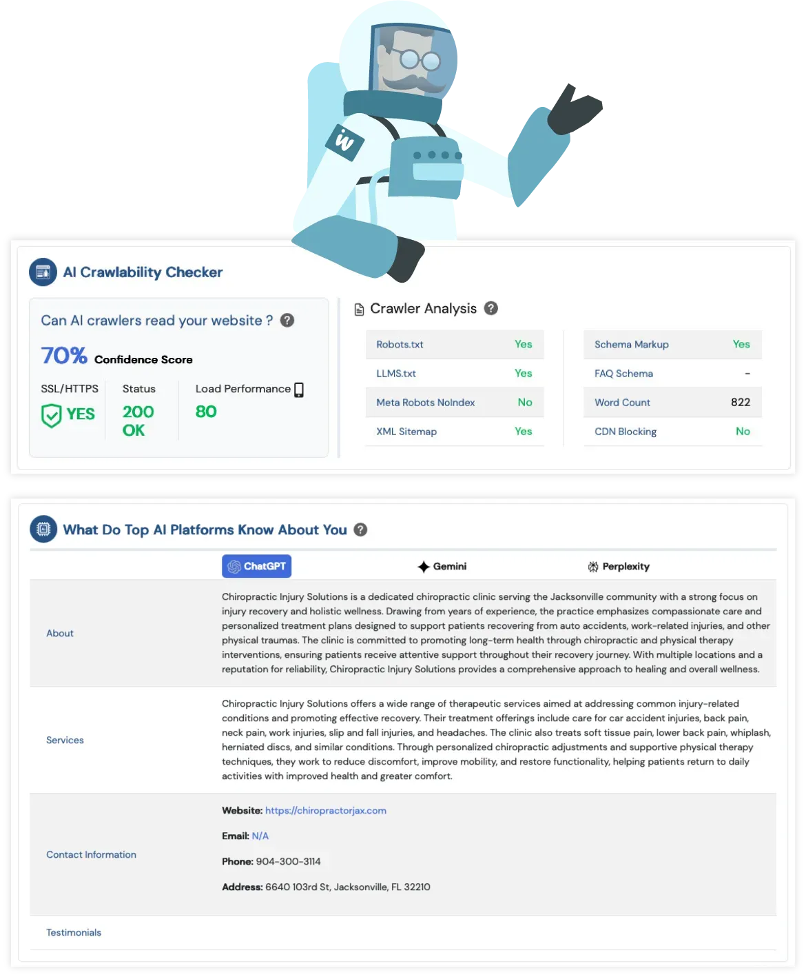 Sample AI crawlability and platform-knowledge report