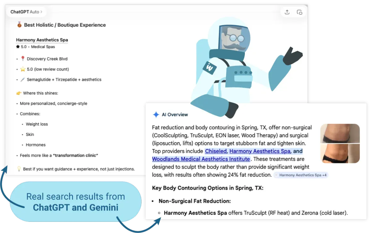 Example of ChatGPT and Gemini surfacing real local search results